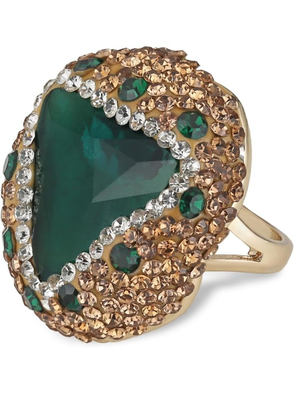 Bold Adjustable Natural Stone Cocktail Ring for Women - Crystal Paved Fashion